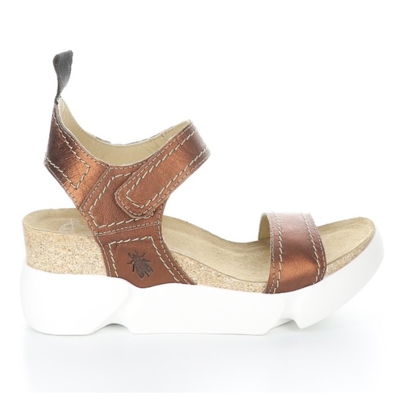 Fly London Rubber Heel Leather Sandals - Sena Copper - Picture 1 of 16